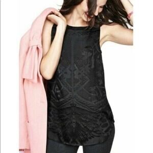 CAbi Women's XS Holiday Jubilee Top Black Burnout Detail Womens Shell Top #148